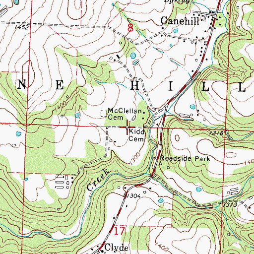 Topographic Map of Kidd Cemetery, AR