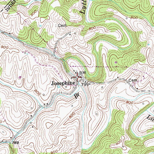 Topographic Map of Josephine, KY