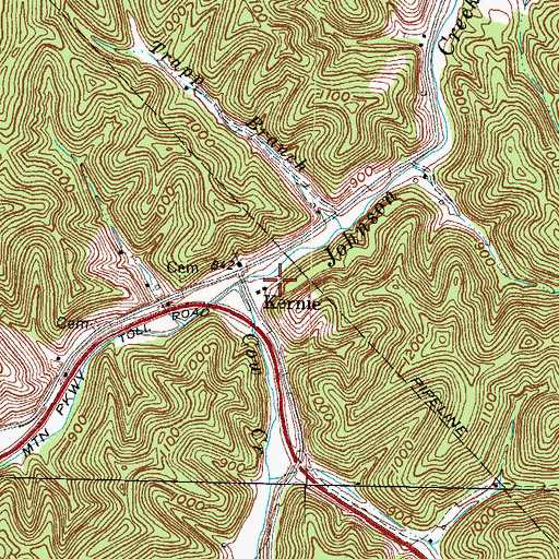 Topographic Map of Kernie, KY