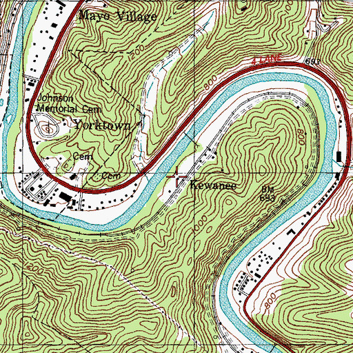 Topographic Map of Kewanee, KY