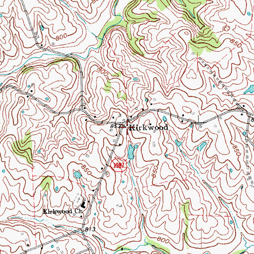Topographic Map of Kirkwood, KY