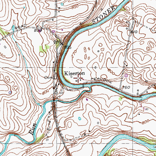 Topographic Map of Kiserton, KY