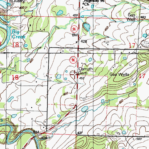Topographic Map of Killings Cemetery, AR