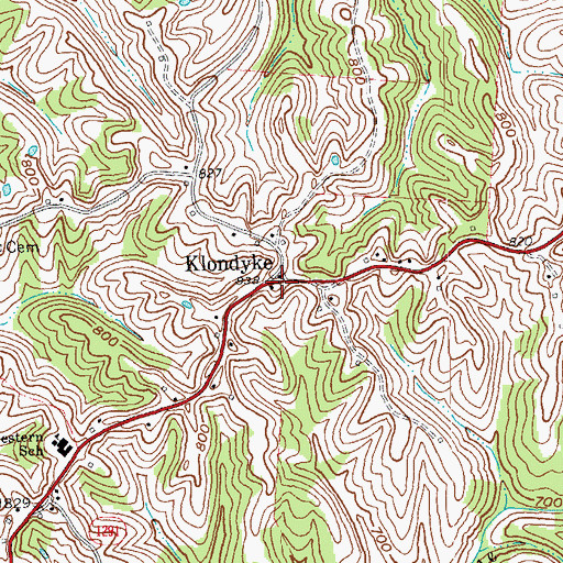 Topographic Map of Klondyke, KY