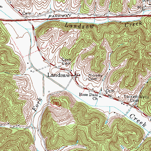 Topographic Map of Landsaw, KY
