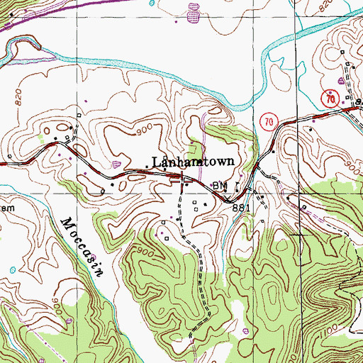 Topographic Map of Lanhamtown, KY