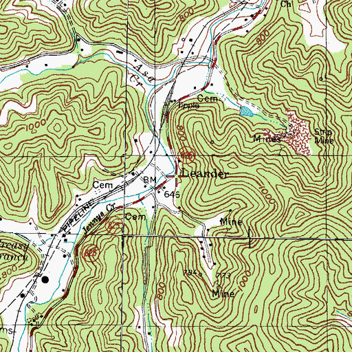 Topographic Map of Leander, KY