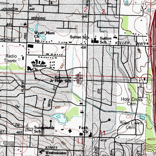 Topographic Map of Kimmons Junior High School, AR