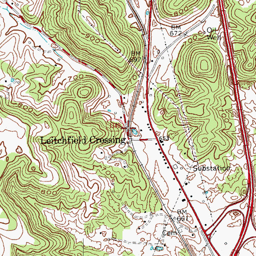 Topographic Map of Leitchfield Crossing, KY