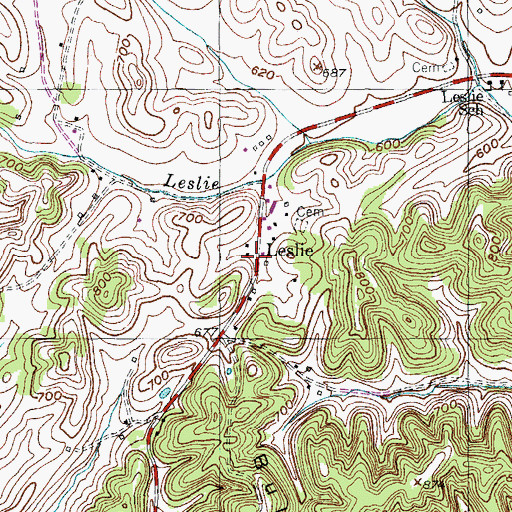 Topographic Map of Leslie, KY