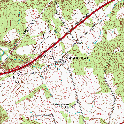 Topographic Map of Lewistown, KY