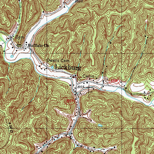 Topographic Map of Lickburg, KY