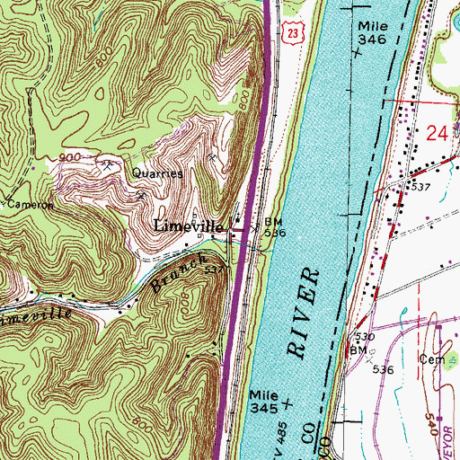 Topographic Map of Limeville, KY