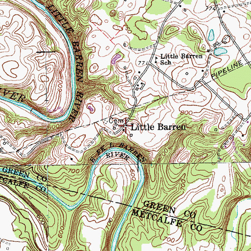 Topographic Map of Little Barren, KY