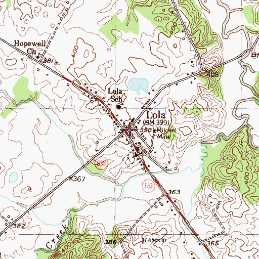 Topographic Map of Lola, KY