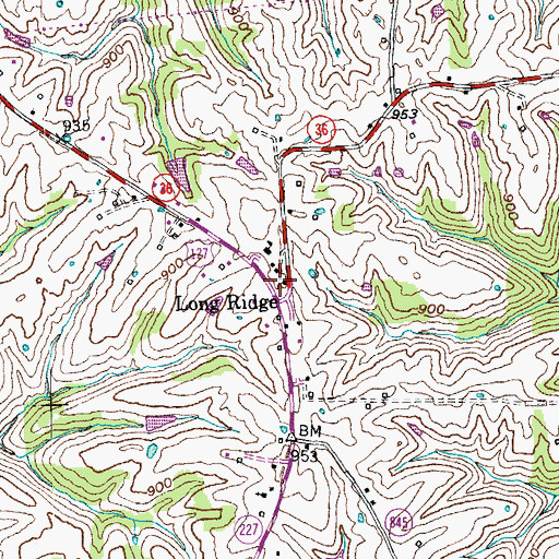 Topographic Map of Long Ridge, KY