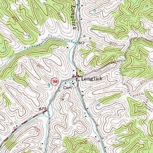 Topographic Map of Longlick, KY