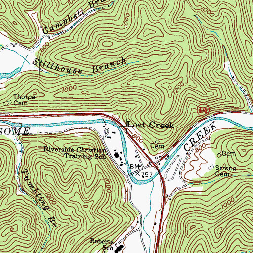 Topographic Map of Lost Creek, KY