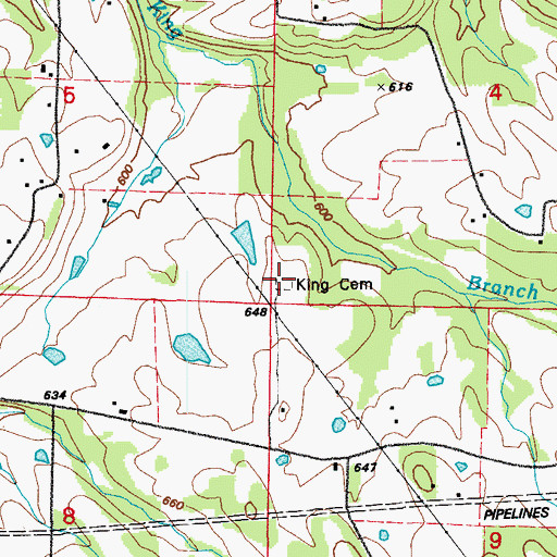 Topographic Map of King Cemetery, AR