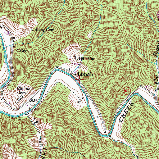 Topographic Map of Lunah, KY