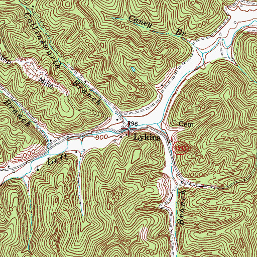 Topographic Map of Lykins, KY