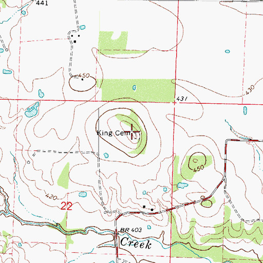 Topographic Map of King Cemetery, AR