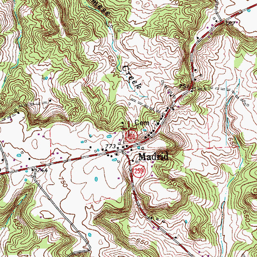 Topographic Map of Madrid, KY