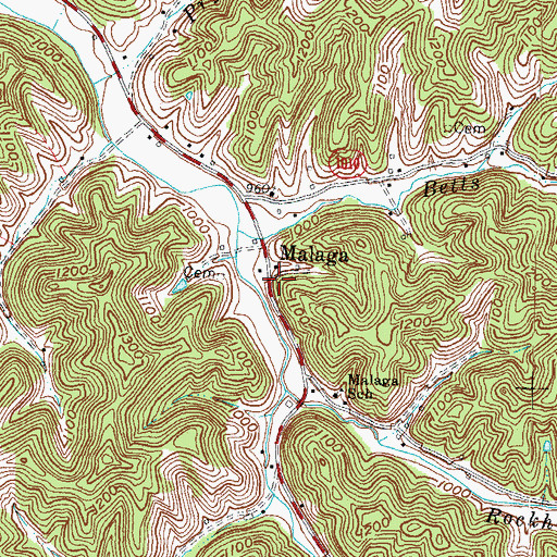 Topographic Map of Malaga, KY