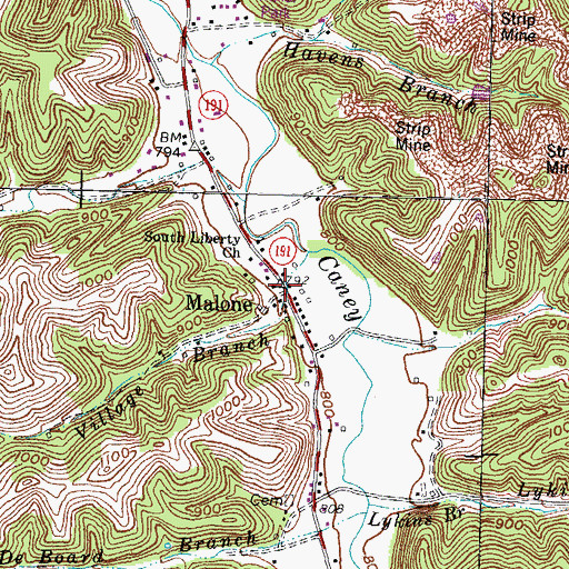 Topographic Map of Malone, KY