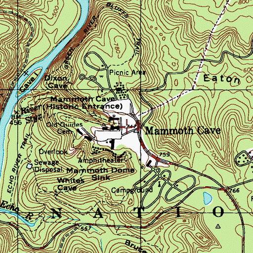 Topographic Map of Mammoth Cave, KY