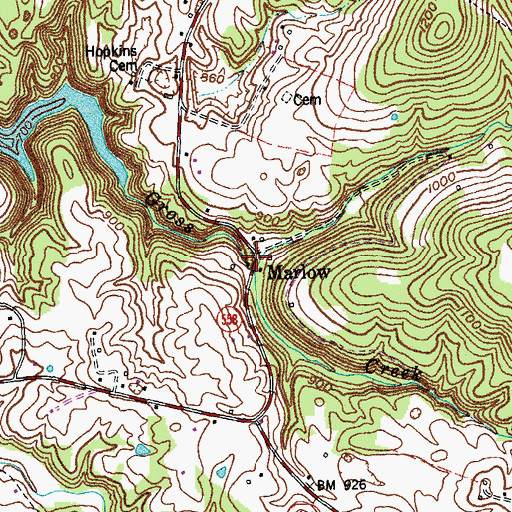 Topographic Map of Marlow, KY
