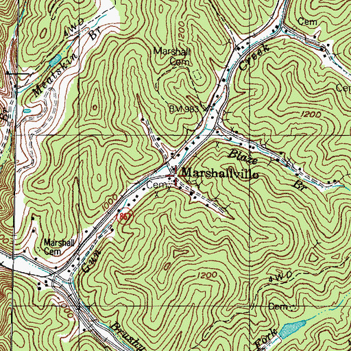 Topographic Map of Marshallville, KY