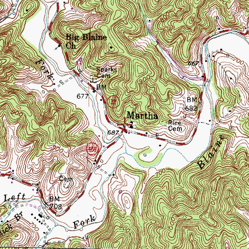 Topographic Map of Martha, KY
