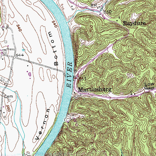 Topographic Map of Martinsburg, KY