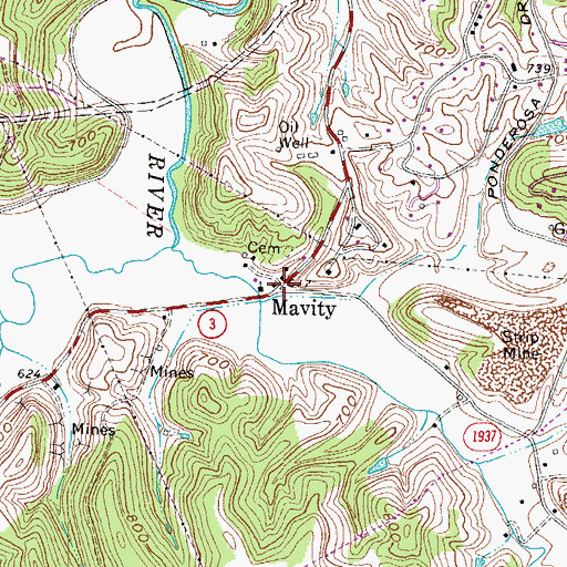 Topographic Map of Mavity, KY