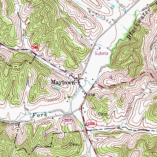 Topographic Map of Maytown, KY