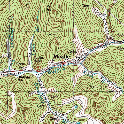Topographic Map of Meally, KY
