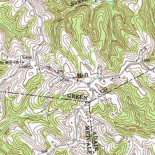 Topographic Map of Mell, KY