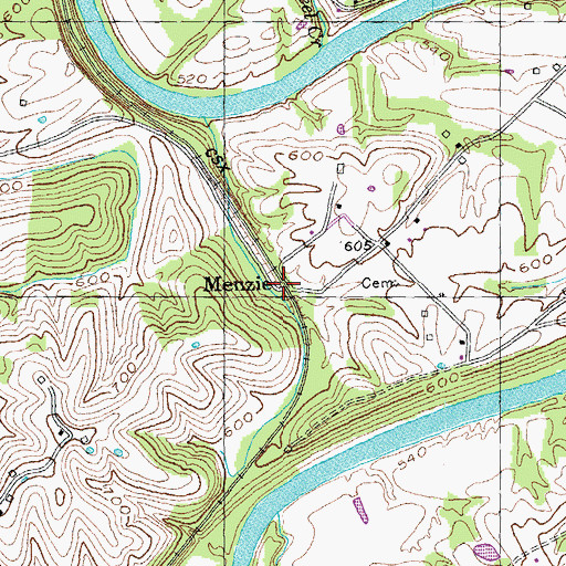 Topographic Map of Menzie, KY