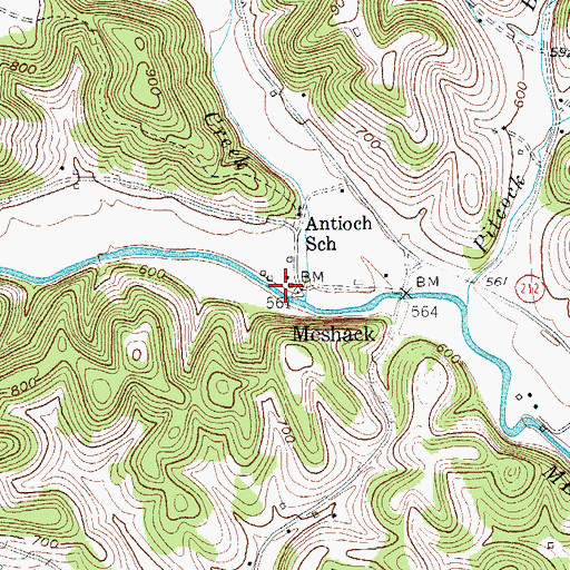 Topographic Map of Meshack, KY