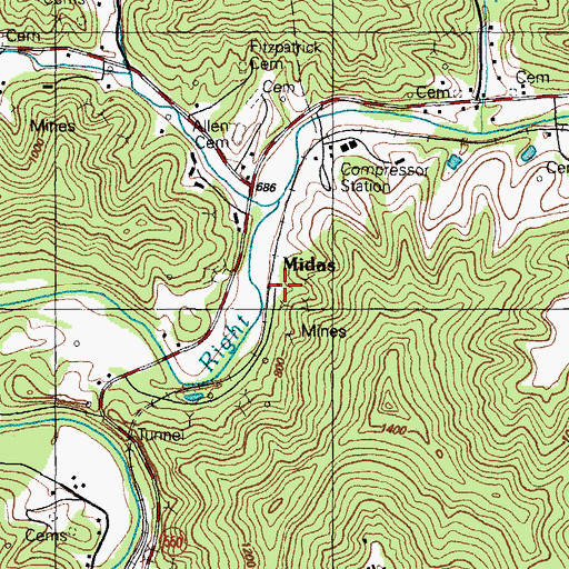 Topographic Map of Midas, KY