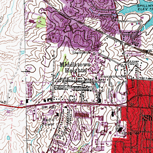 Topographic Map of Middletown Heights, KY