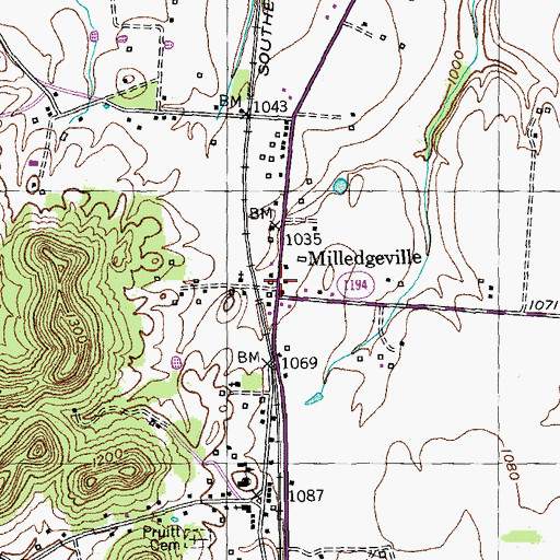 Topographic Map of Milledgeville, KY