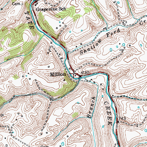 Topographic Map of Million, KY