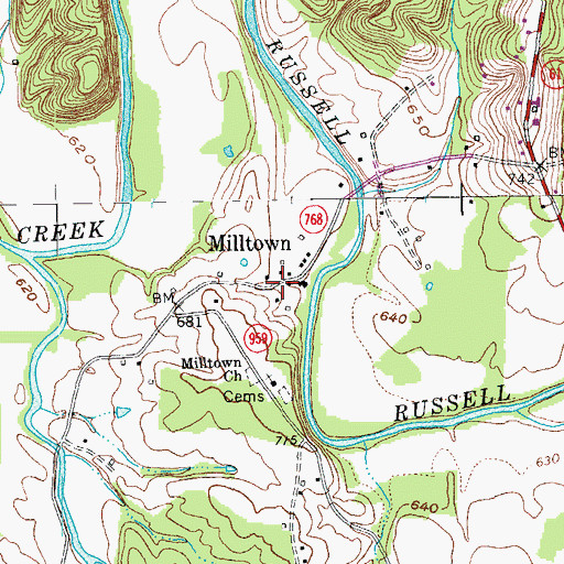 Topographic Map of Milltown, KY