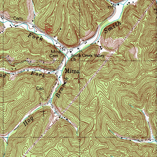 Topographic Map of Mima, KY
