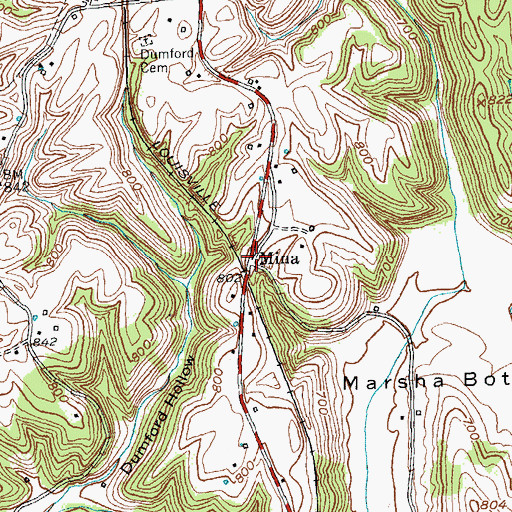 Topographic Map of Mina, KY