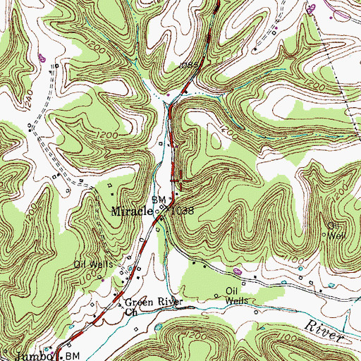 Topographic Map of Miracle, KY