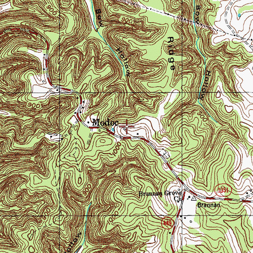 Topographic Map of Modoc, KY