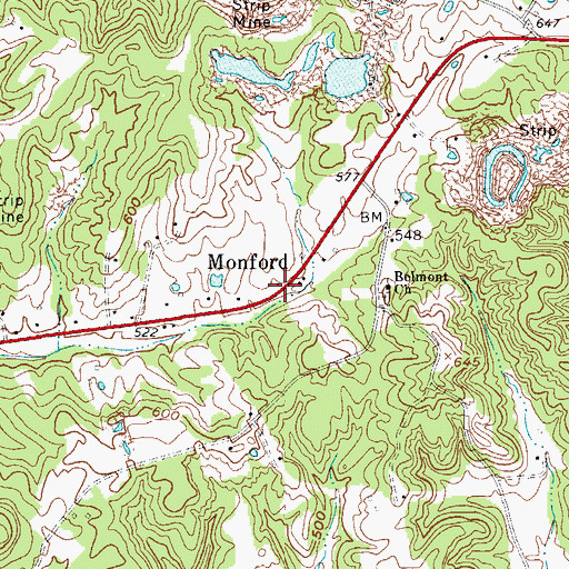 Topographic Map of Monford, KY